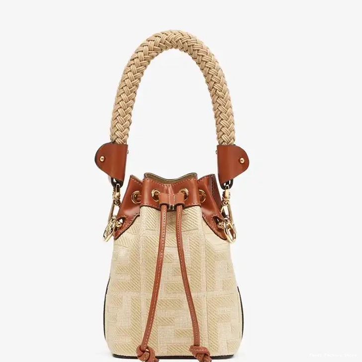 Beige with Motif Handle FF Bag Tresor Mini Bucket Mon Fendi Straw Straw In 0508